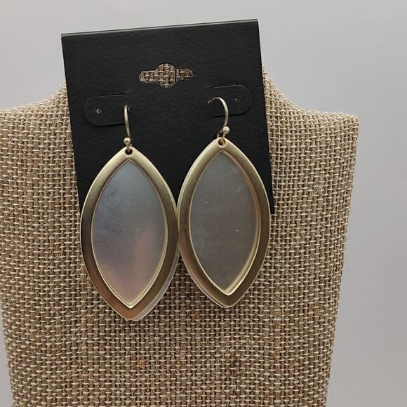 Matte Silver Teardrop Earrings with Gold Overlay NWT - Picture 1 of 5